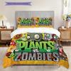 Plants Vs Zombies Episkt Slag Tredelat set (1 * påslakan + 2 * örngott, utan kärna) 2D Platt Mjuk och bekväm Sängkläder set