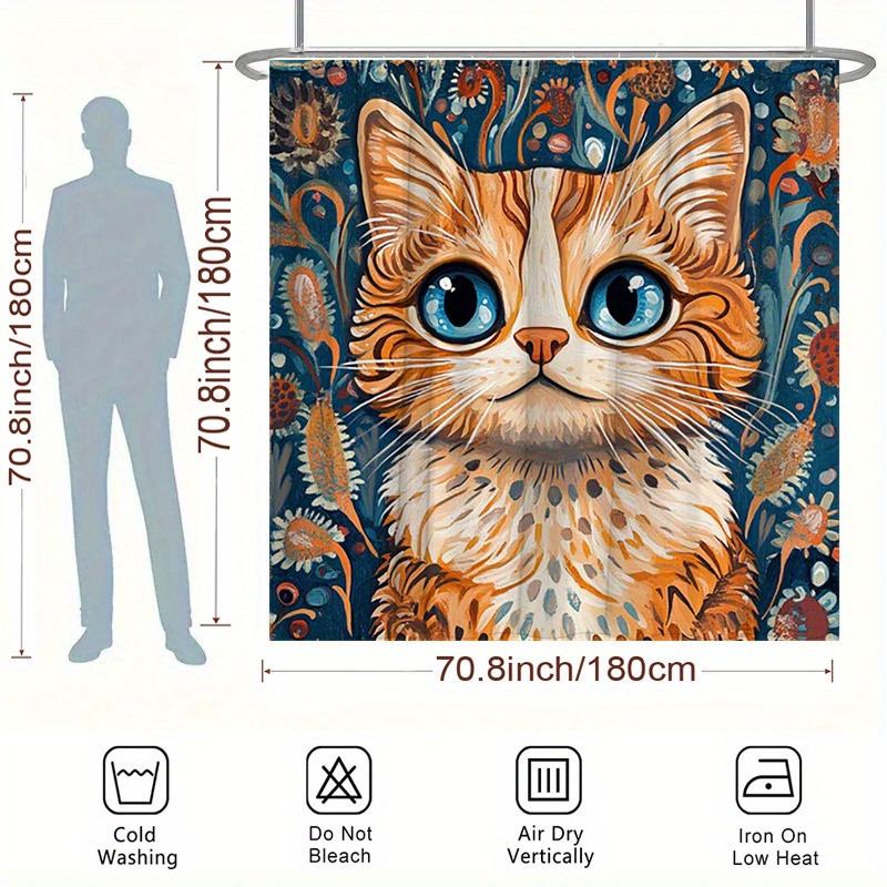 Charming Orange Cat with Blue Eyes Shower Curtain - Water-Resistant, Easy to Clean, Adds a Cute and Adorable Touch to Your