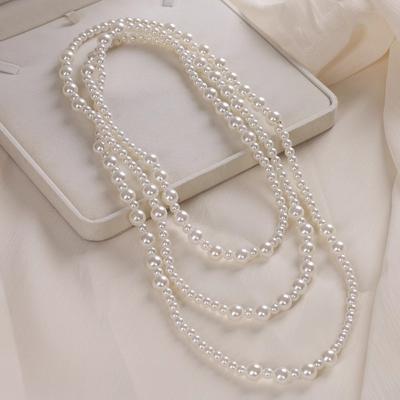 Hepburn Style Long Stacked Pearl Necklace Women's Sweater Chain Temperament Advanced Sense Light Luxury Niche 2025 New Explosion