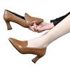 Bequeme weiche Leder Mittelhoch Absatz Einzelschuhe Damen neue dicker Absatz spitz eins Pedal Damenschuhe 2025 Frühling und Herbst Damen kleine Leder