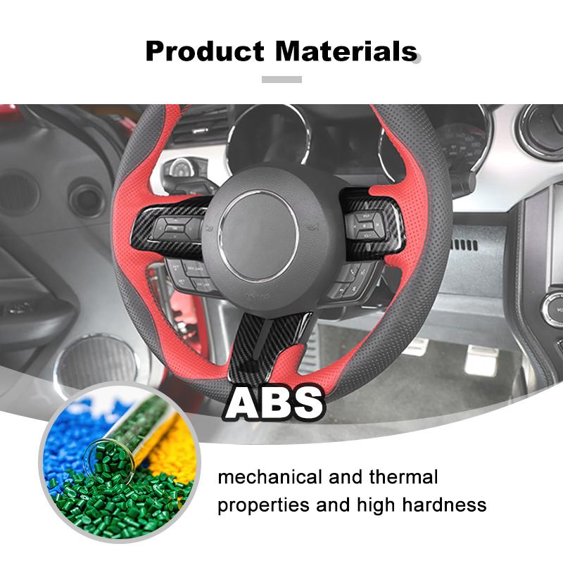 Car Steering Wheel Door Handle Decoration Center Console Cover Protective Sticker For Ford Mustang 2015 Up ABS Car Accessories Carbon Fiber Black