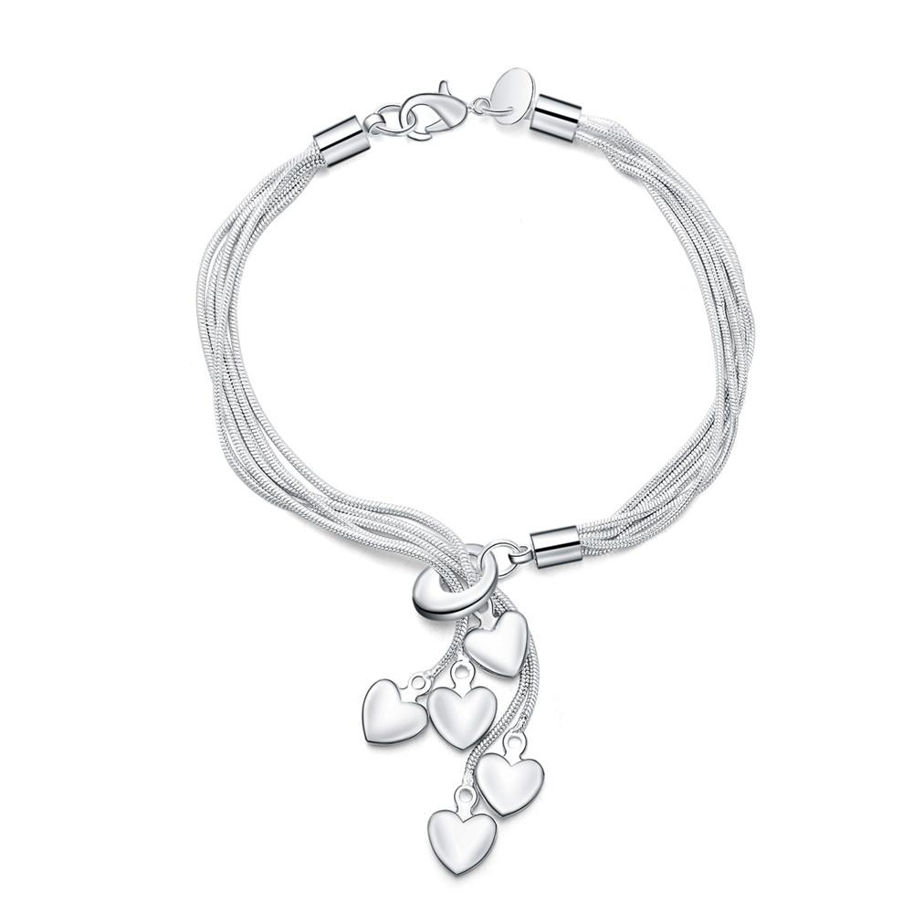 925 Sterling Silver Multi Snake Chain Heart-shaped Pendant Bracelet Wedding Fashion