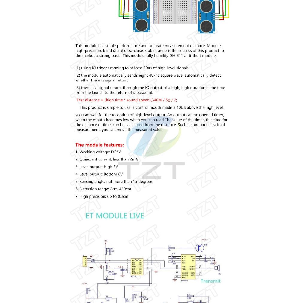 TZT Ultrasonic Module HC-SR04 Distance Measuring Transducer Sensor for arduino Ultrasonic Wave Detector Ranging Module