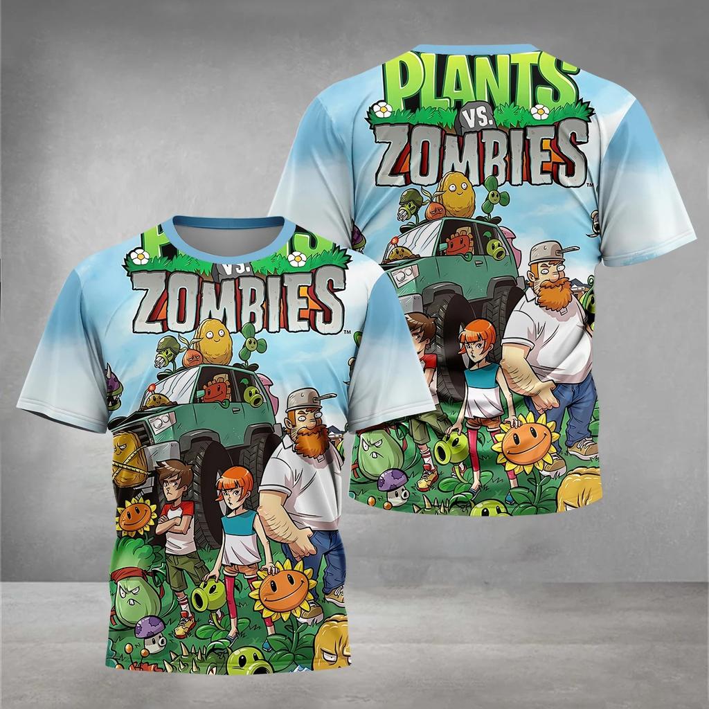 Summer Round Neck HOT Game Plants Vs. Zombies Pattern 3D Printed Top Fashionable Casual Short Sleeved Children's Boy T-shirts