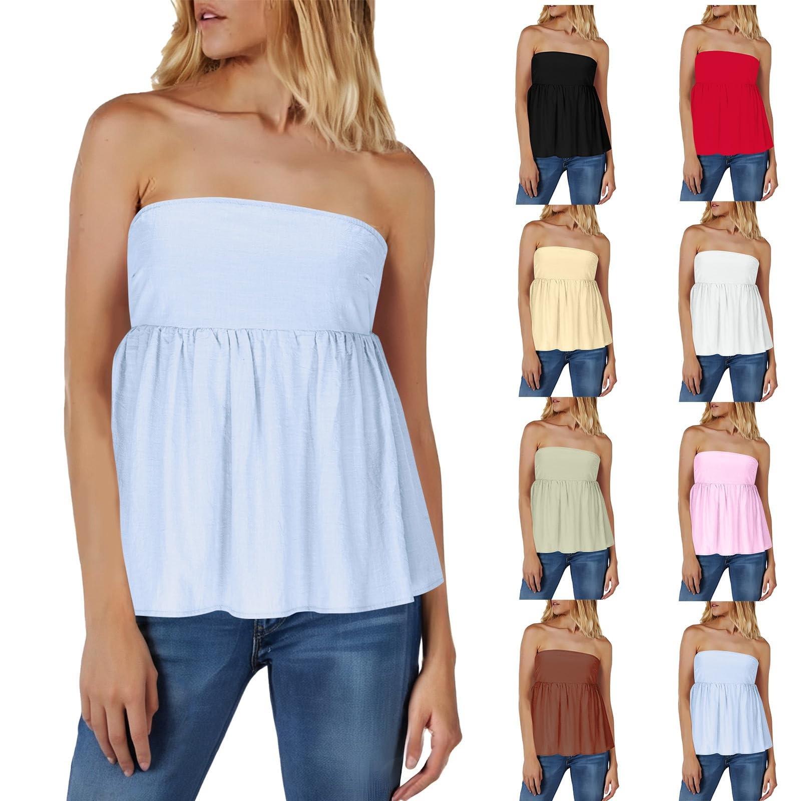 

Women s Strapless Tops Stretchy Sexy Sleeveless Summer Going Out Tunic Shirts L коричневий