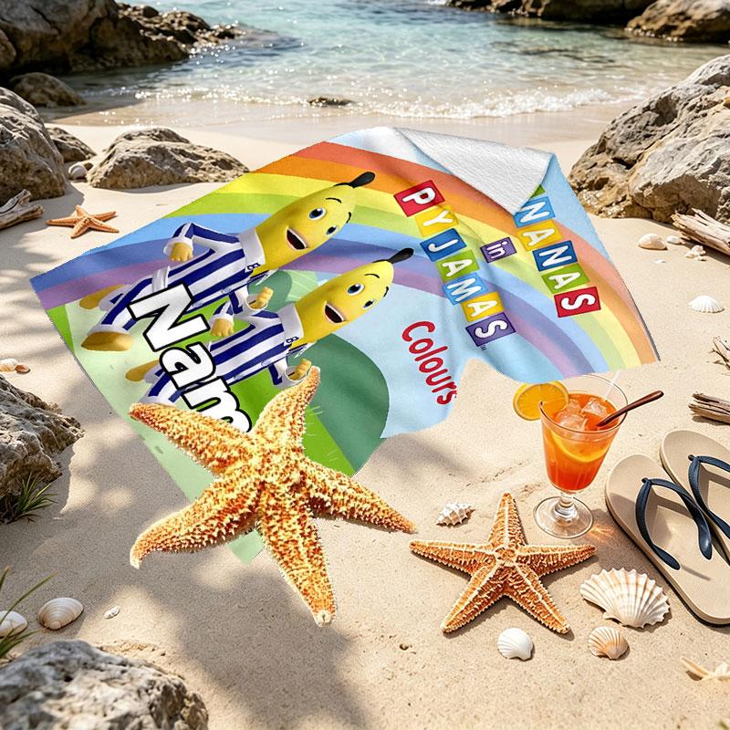 Custom Name Personalized Bananas in Pyjamas Print Beach Towel, for Trip Camping Beach Party Home Decor, Birthday Gift for Family & Friends