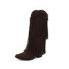 Autumn and winter new ebay supply fringed  boots size small square head solid color versatile high heel medium boots