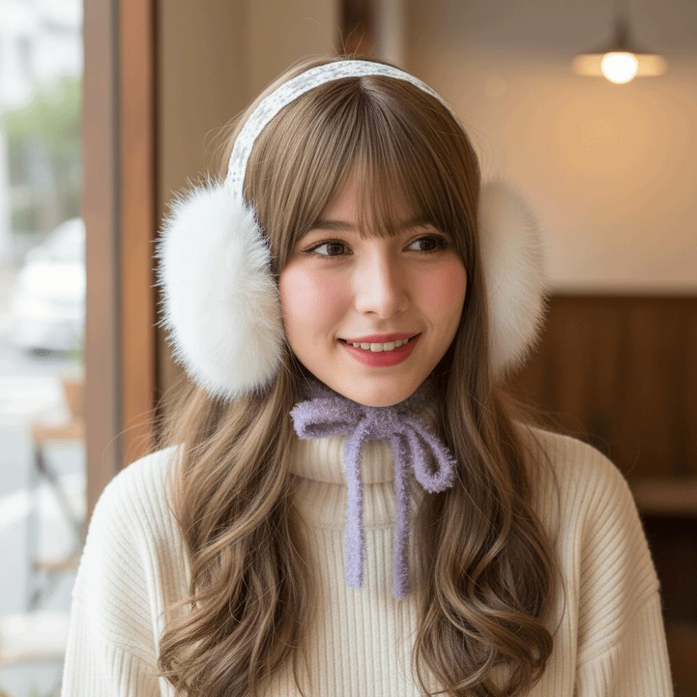 Ear Cap Winter Earmuffs JK Headwear Ear Cover Cute Lace Plush Earmuffs  Girl