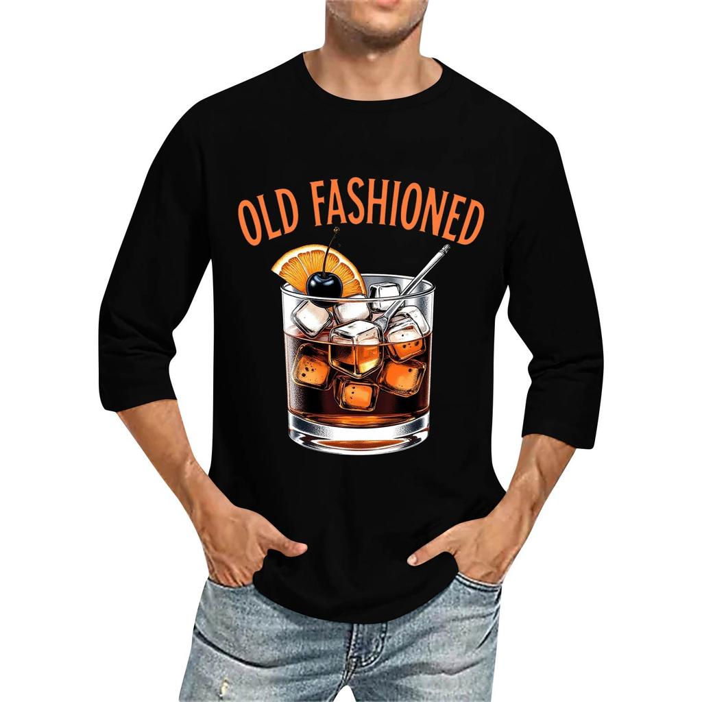 Men's Fashion Casual Seven-Point Sleeve Print Round Neck Top