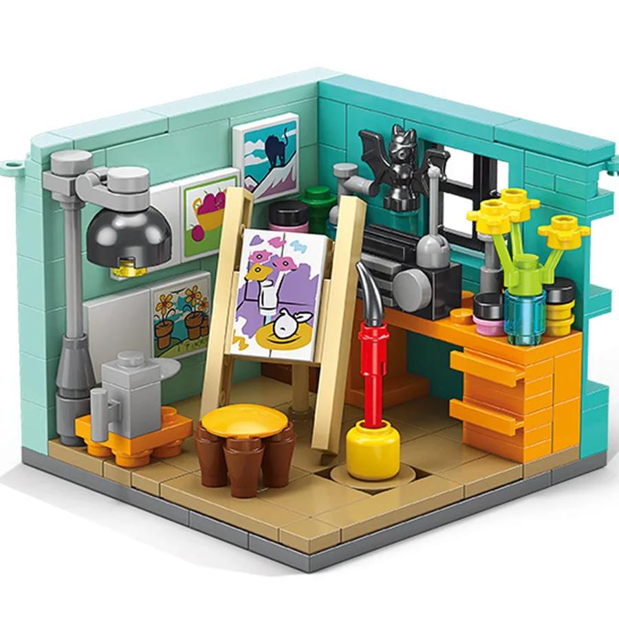 1 st Mini Gatuvy Syn Drömhus Racerbil Läkare Målare Musiker Forskare Konditor Kameraman Astronaut Byggklossar