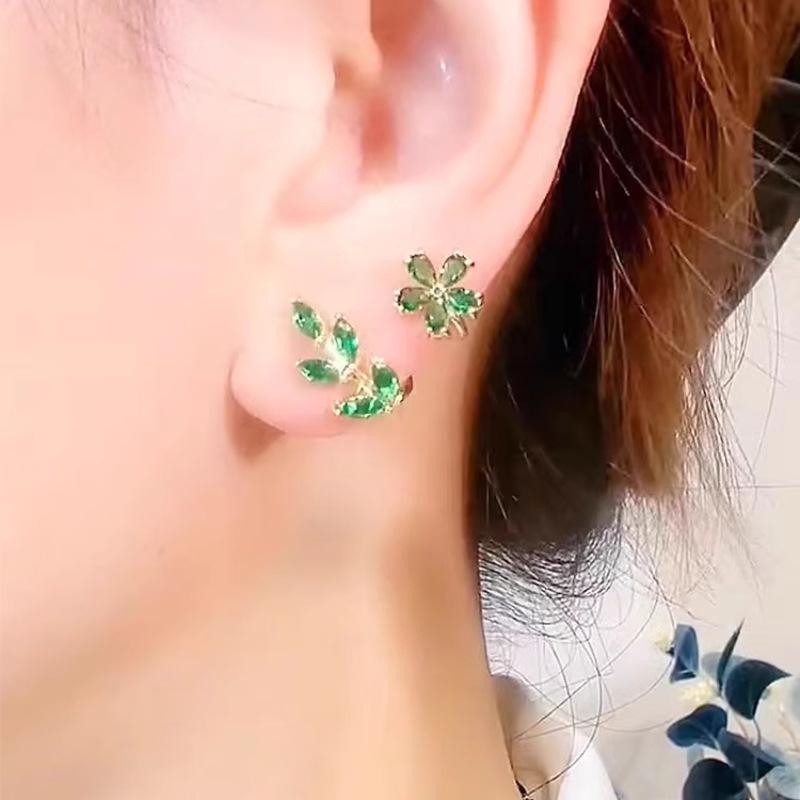 Brincos de Verão Exquisitos de Folha Verde com Strass 2024 - Fofos e Fashion