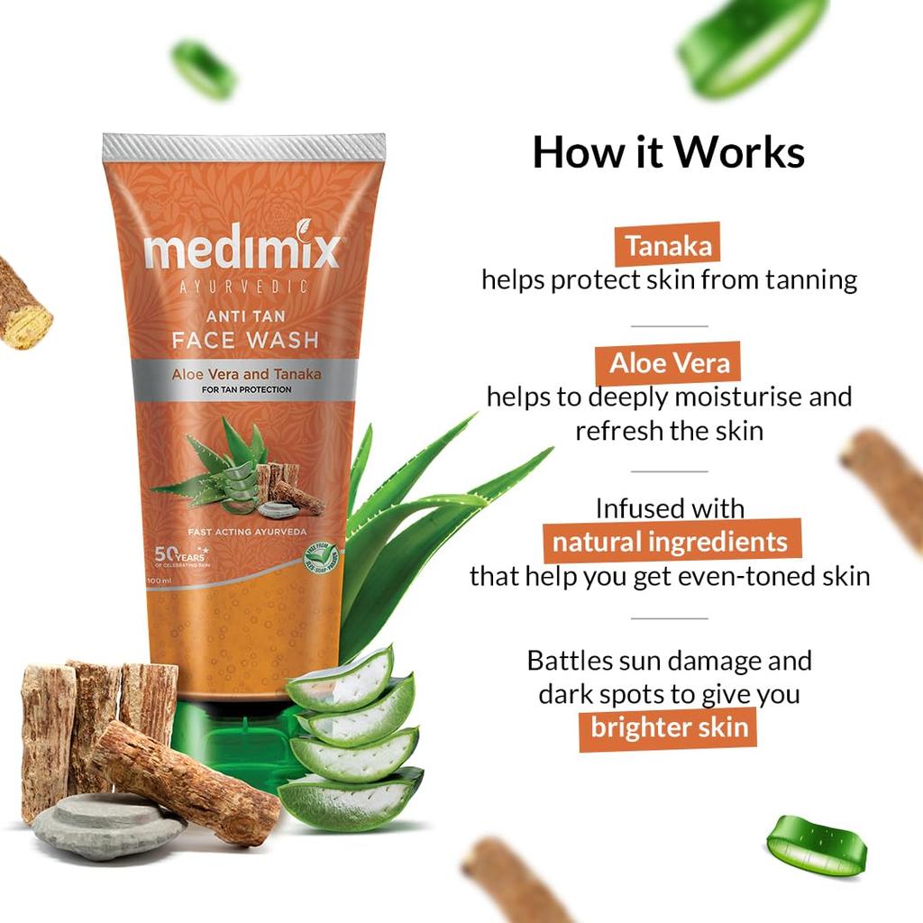 Medimix Ayurvedic Anti Tan Face Wash 100ml Gel For Bright, Even Skin Tone & Tan Removal