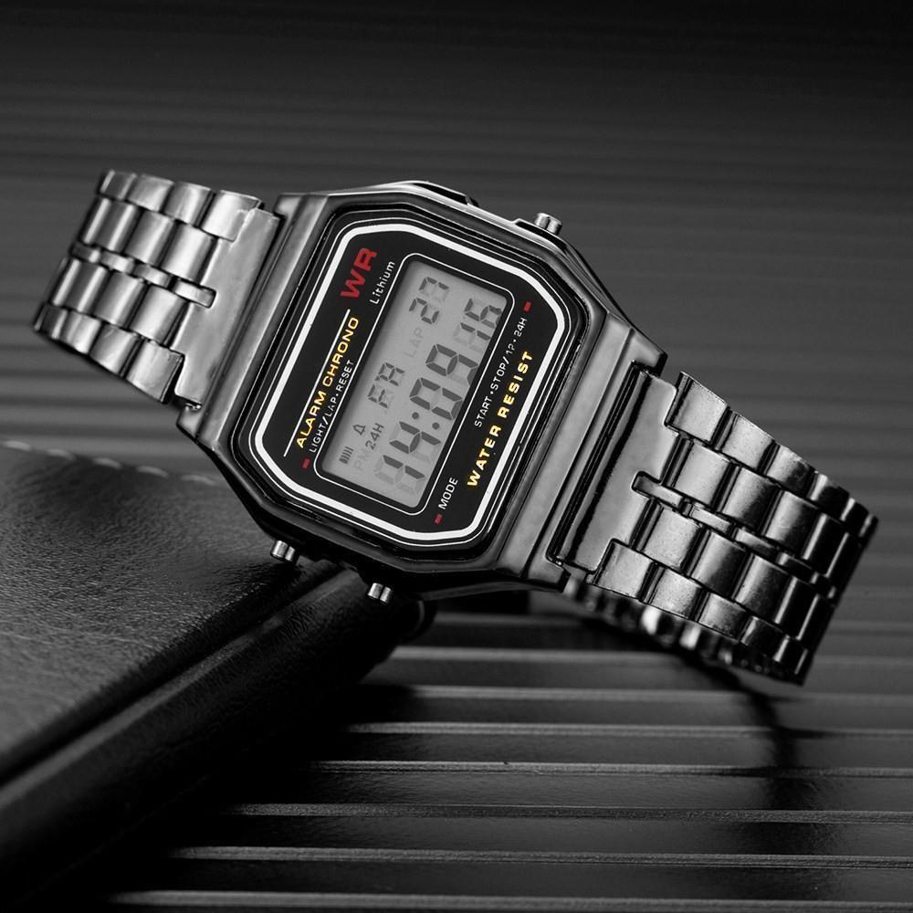 Trendy LED Electronic Watch: Harajuku Style, Multifunctional, Perfect for Junior & High School Students, WR F91W with Steel Band.