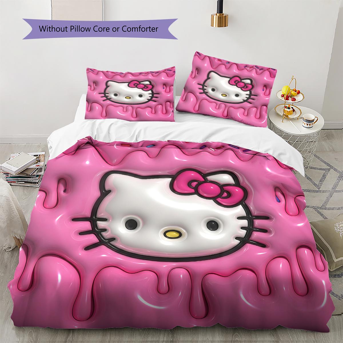 

Hello Kitty Cute Pattern Bedding,Quilt Set Quilt Cover Pillowcase Home Birthday Gift(1 * duvet cover + 2 * pillowcase, without core) 135x200cm
