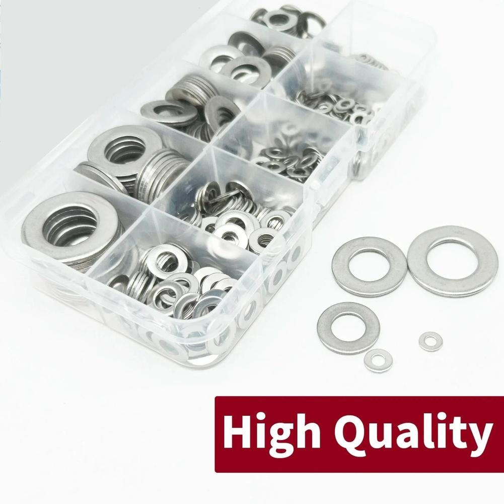 304 Stainless Steel Flat Washers 910Pcs Assorted Sizes M2 To FOR M12 Hardware Repair Gasket Tool Accessories