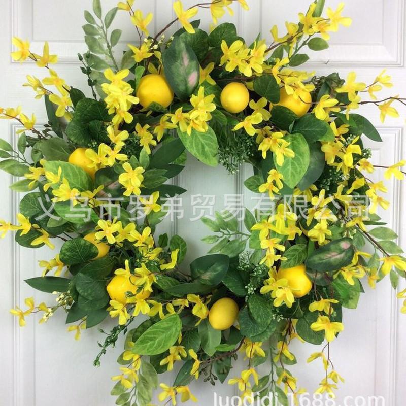 Artificial Lemon Peony Wreath Wall Hanging Decor Door Home Festival Party Decoration