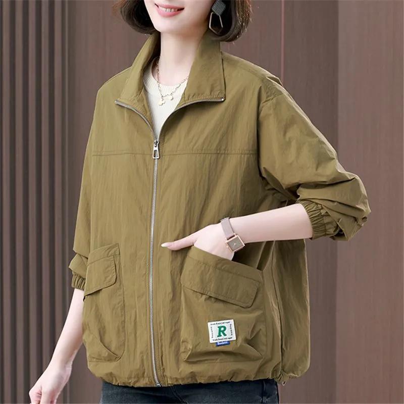 Women Spring Autumn Plus Size Trench Coat Outerwear Middle-aged Mother Relaxed Baseball Jacket