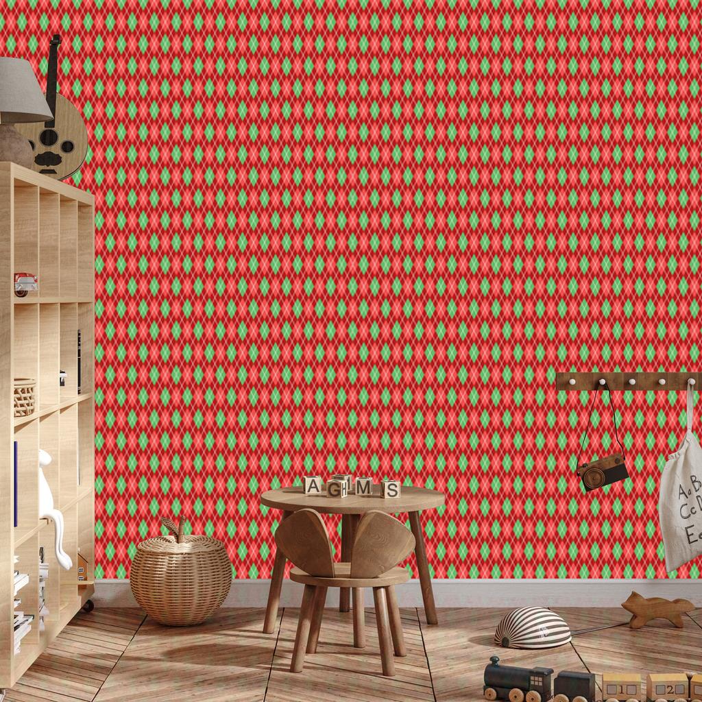 Wallpaper Argyle Diamonds Red and Coral for Living Room and Bedroom 50x1000