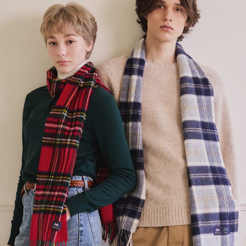 ABRAHAM MOON Merino Wool Muffler 25cm - Semi-Green Silver