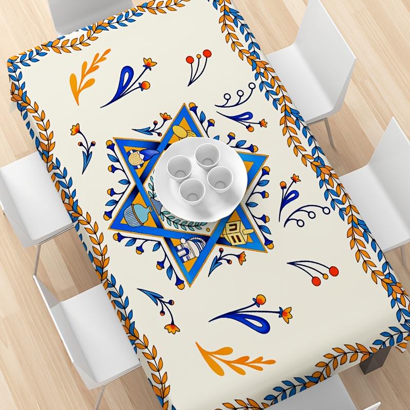 Jewish Culture Theme Rectangle Tablecloth for Table Decor Holiday Party Waterproof Reusable Table Cloth for Table Kitchen Dining