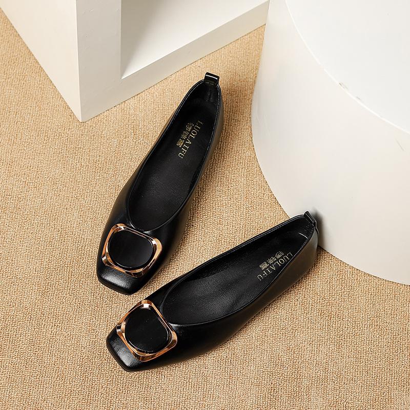 Ležérní balerínky pro ženy Pohodlné balerínky uzavřená čtvercová špička Pracovní neklouzavá obuv Dámská lehká vycházková obuv z PU kůže