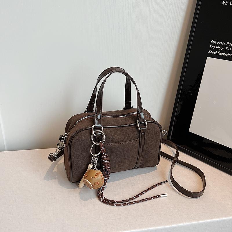 

Mini Bost Top-handle Bags For Women PU Suede Pure Color Shoulder Crossbody Bag With Base Ball Pendant 2026 New Luxury Handbags 23x14x9cm кофейный