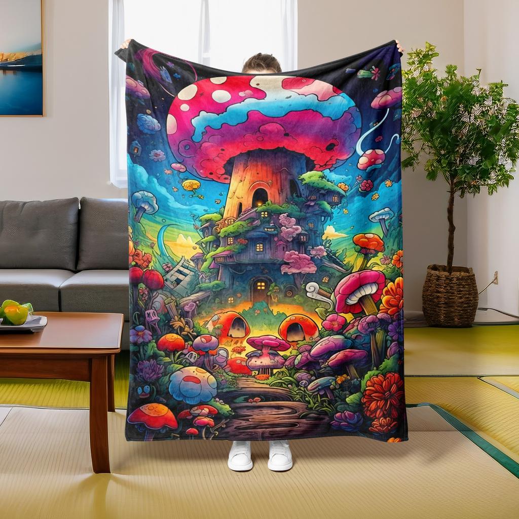 1PC Throw Fantasy Mushroom Flannel Blanket Forest Mushroom arts Bohemia style Soft thin Blankets for Home Car Camping Nap Picnic