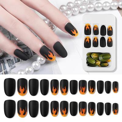 Decoração de unhas Acabamento Chama Unha Cola Fosco Unha Postiça Patch Removível 24 Peças de Acessórios para Unhas Postiças