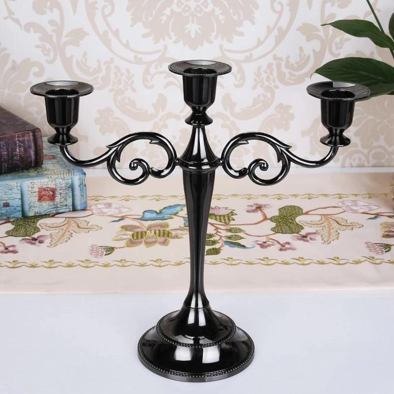 Metal Gold/Bronze Plated Candle Holder Retro 3-Arms Candelabra For Wedding Prop Candlelight Dinner Hotel Home Decoration