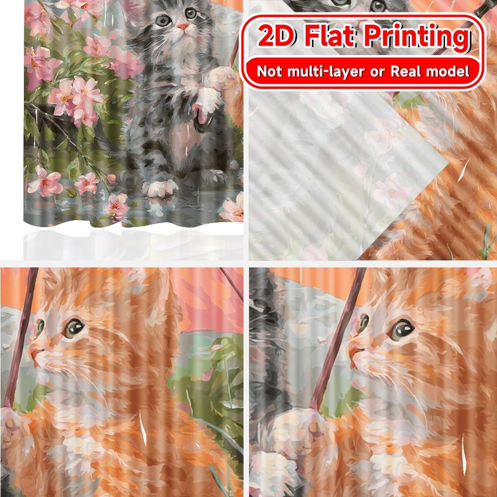 Contemporary Flat Printing Blossom Kittens Modern Curtains Versatile Polyester Festive Perfect Living Set Of 2 Made