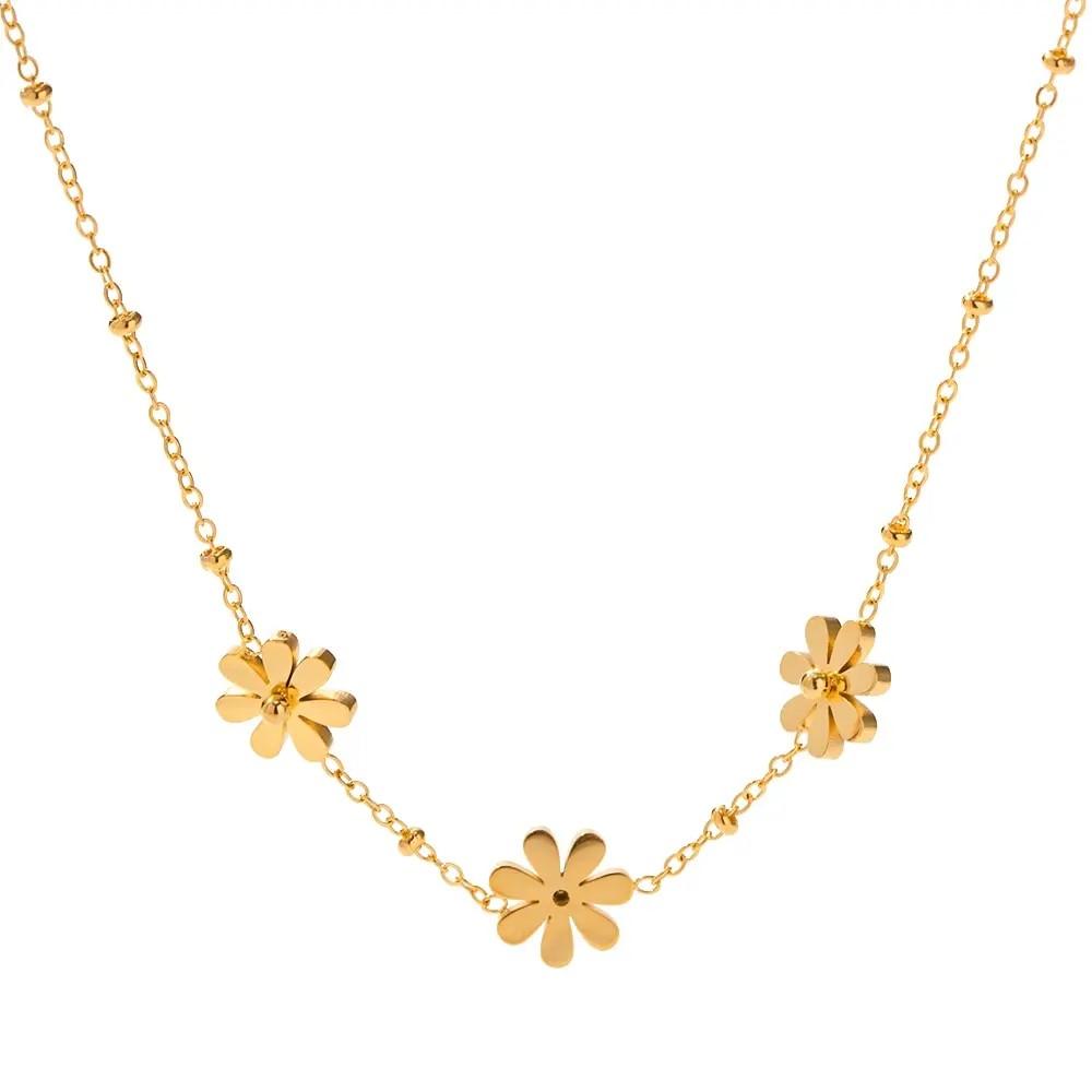 

Fashion Charm 18k Gold Plated Rhinestone Flower Necklace For Girls Stylish Waterproof Hypoallergenic Jewelry золотой