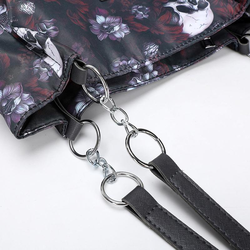 Vintage Gothic Waterproof Oxford Shoulder Bag Aesthetic Skull Print Purses Women Handbag Large Capacity Messenger Totes MIT