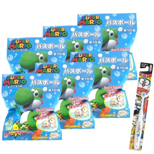 

[Set of 6] Super Mario & Yoshi Bath Bombs - Mario & Sun Art - Popular Game Character Mascot Included [Includes a free toothpaste tube - Kids and Moms