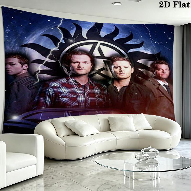 Supernatural Hunting Brothers Wall Tapestry Aesthetic Wall Hanging Printed Fabric Blanket Decorative Tapestries for Bedroom Living Room Home Decor