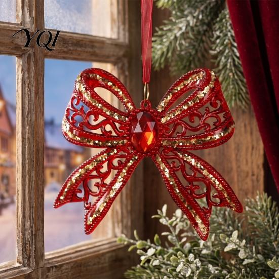 Reusable Acrylic Bows Faux Crystal Bow Christmas Ornament, Sparkly Hollow Decorative for Garlands Knot Hanging Decoration Home New Year Party