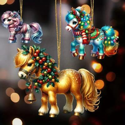 Ornement de Noël Cheval 2D Plat Acrylique Ornement d'Arbre de Noël Cadeaux Cheval pour Femmes Amateurs de Chevaux Fermiers Amis