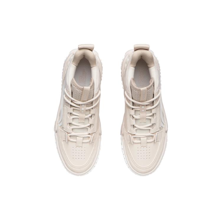 Li Ning NO.258 New Journey Slip Resistant Abrasion Resistant Mid top Skateboard Shoes Women's Light Gray Pink AGCR312-3