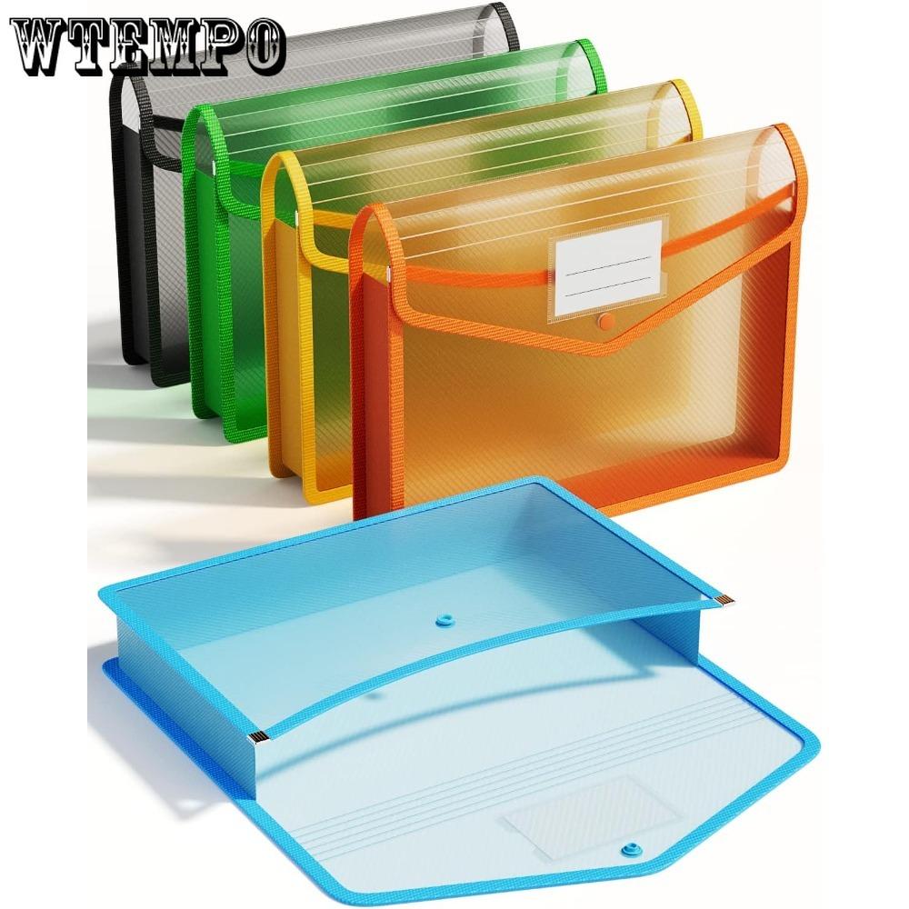 5pcs Plastic Expanding File Folder Transparent Envelopes with Snap Closure No Dividers Large Capacity Assorted Colors Fits Letter A4 Size