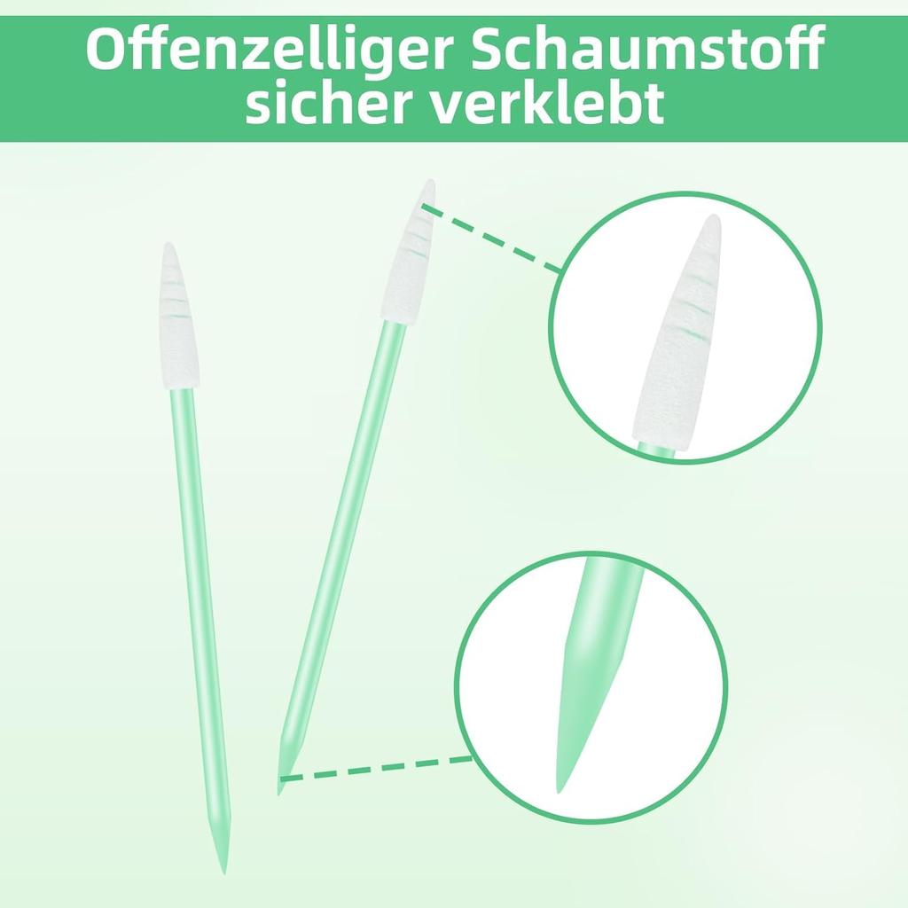 Mollytek Industrial Cotton Sponge Precision Cotton Swabs for Optical and 65mm Total Length Total 200-Pack Swabs, Sticks, Swabs, Ultra-Fine Tip,