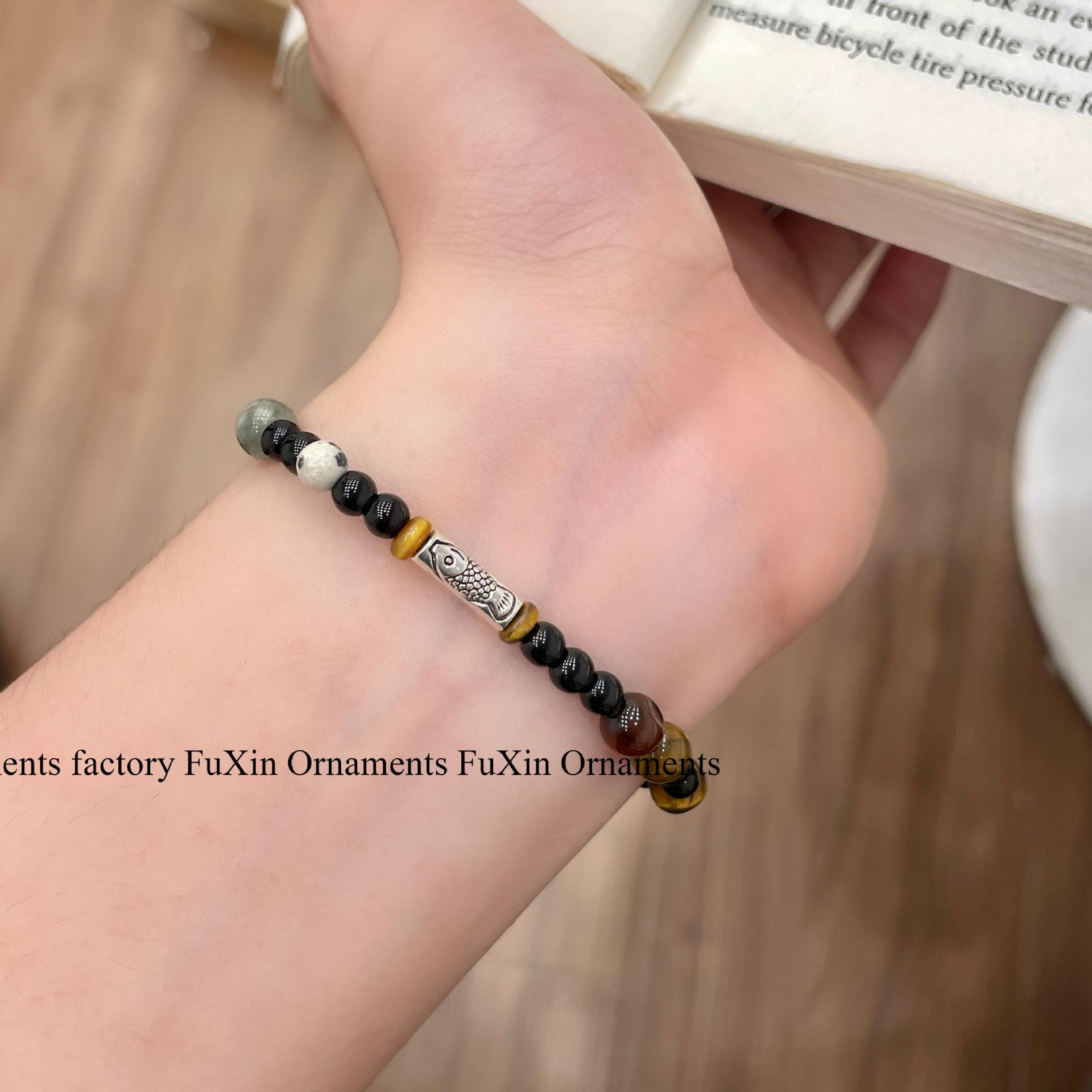 

Уникальный браслет из кофейных зерен: Универсальный ретро-дизайн для мужчин, женщин, пар и друзей в новом китайском стиле Tiger Eye Spotted Stone чёрный