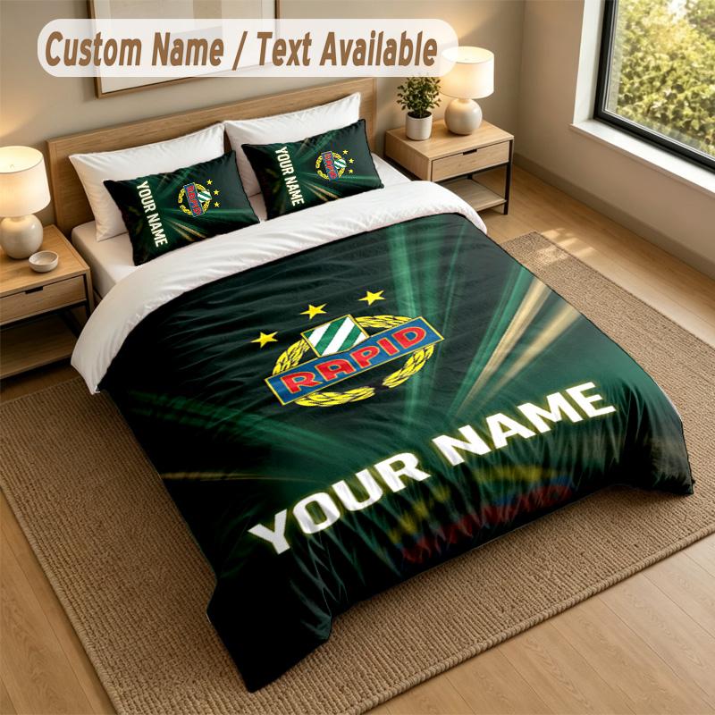 3Pcs Bedding Set Custom Name Text, 1 Sheet 2 Pillowcases Home Bed DecorRapid Wien FC