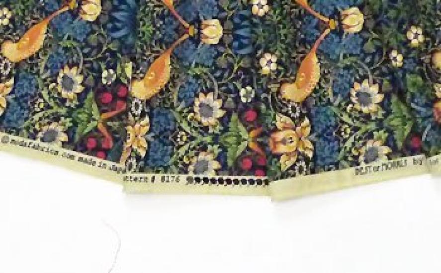 Material Bumbac Imprimat William Morris Strawberry Thief, Albastru, Pre-tăiat 1 m × 110 cm / Bumbac Zână