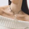 Beaded Black Agate Layered Sweater Necklace - Autumn/Winter Niche Design