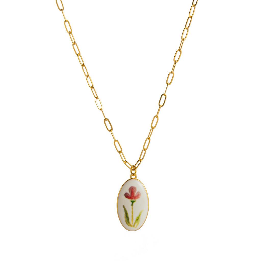 Small Fresh Plant Pendant Necklace With Geometric Copper Design For Women And Men