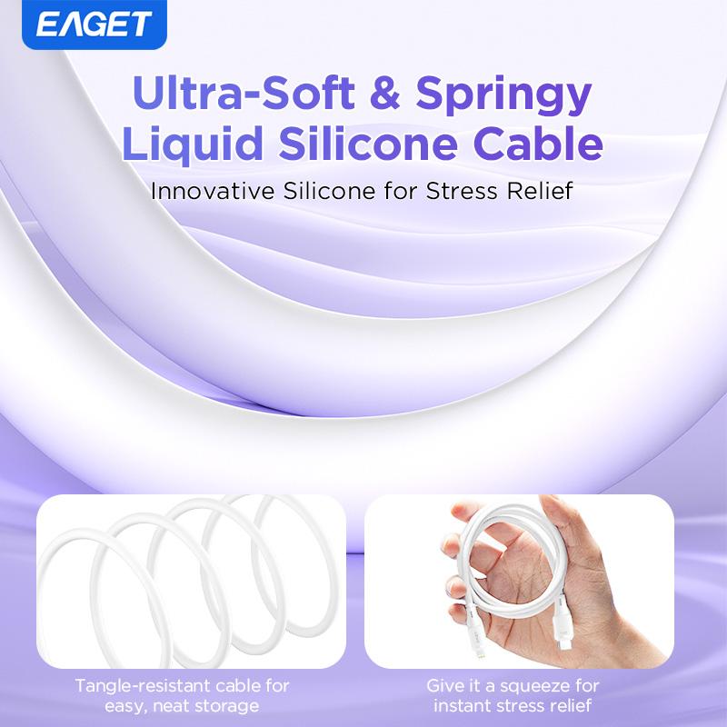 EAGET 27W PD Fast Charging Cable for iPhone 8-14 Series, 20,000+ Bend Durable with Liquid Silicone Design