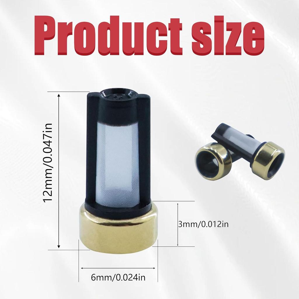 50PCS Fuel Injector Baskets Filter Kits 101 Micron Universal Repair Seal [6mm x 3mm x12mm]