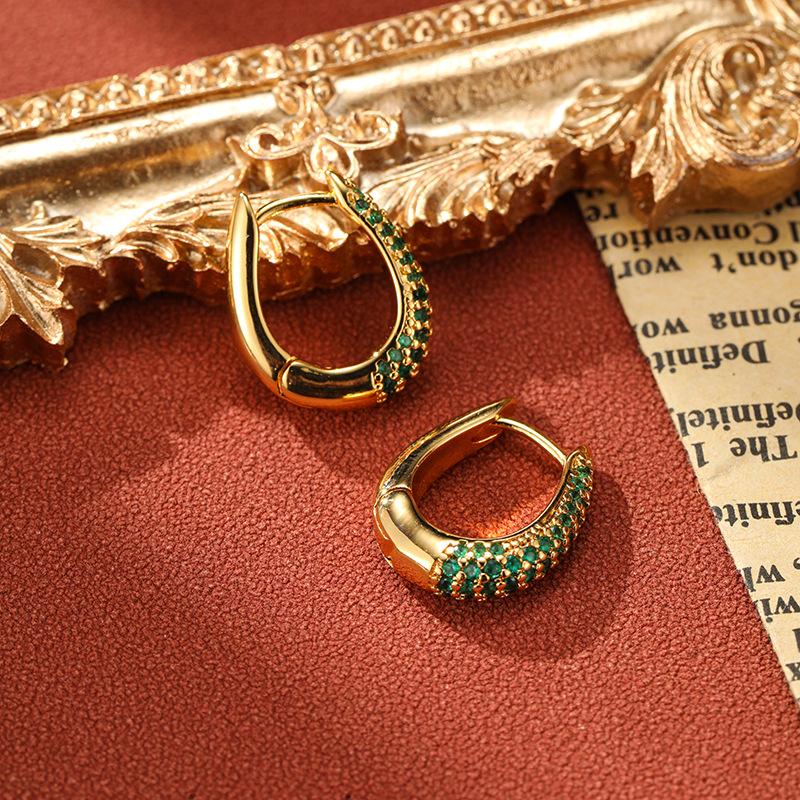 

Серьги SUYU Zircon в минималистичном стиле Instagram с микроинкрустацией цирконами, геометрические серьги, женский подарок зелёный