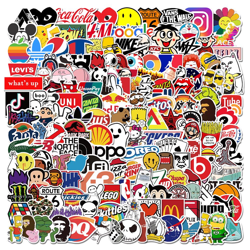 201 Trendy Brand Logo Graffiti Stickers: Waterproof Decoration for Suitcase, Car, Motorcycle, and Skateboard