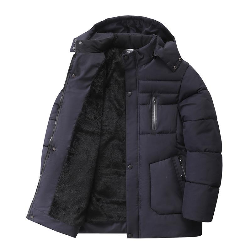 Winter Business Fleece Cotton-padded Jacket Men's Thermal Jacket Fleece Thickened Men's Cotton Clothes Removable Hooded
