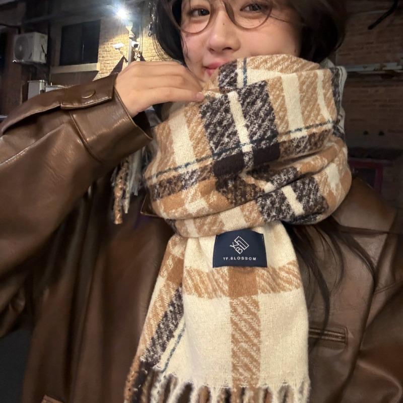 Winter scarf women's new high-end dry rose-colored plaid imitation cashmere shawl scarf dual-purpose men's tide